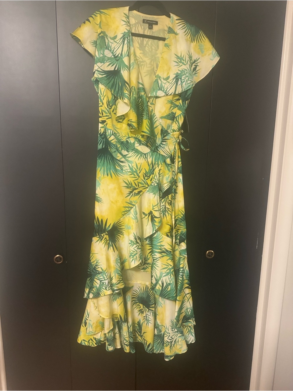 INC International Concepts Yellow Dress with Green Tropical Print - Picture 4 of 4